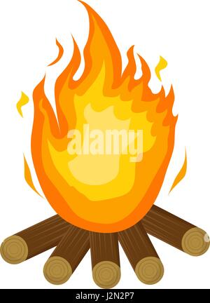 Festa Junina Feuer. Symbol flach, Cartoon-Stil. Lagerfeuer, isoliert auf weißem Hintergrund. Vektor-Illustration, Clip-Art. Stock Vektor