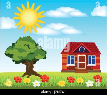 Haus auf Jahr Waldwiese Stock Vektor