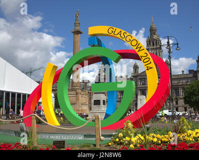 2014 Commonwealth Spiele Big G in Glasgow mit den Spielen Skulptur Logo nun in Glasgow Green auf der Messe in George Square zum Zeitpunkt Stockfoto