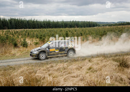 Wark, UK - 29. April 2017: Rallye-Auto, Teilnahme an der Pirelli International Rally 2017 (BRC Abschnitt).  Fredrik Ahlin Fahrer und Beifahrer Torstein Eriksen in einem SkodaFabia R5.  Bildnachweis: ColobusYeti/Alamy Live-Nachrichten. Stockfoto