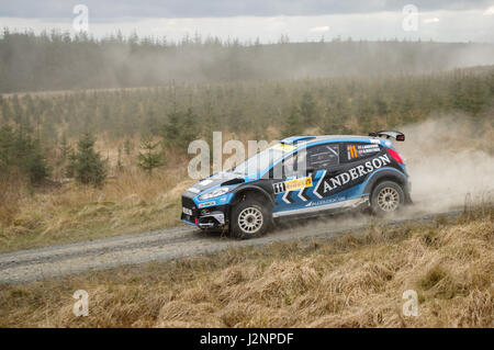 Wark, UK - 29. April 2017: Rallye-Auto, Teilnahme an der Pirelli International Rally 2017 (BRC Abschnitt).  Jamie Anderson Fahrer und Beifahrer Ross Whittock in einem Ford Fiesta R5.  Bildnachweis: ColobusYeti/Alamy Live-Nachrichten. Stockfoto