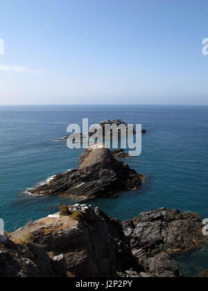 Penon de Enmedio und Penon de Afuera, Almunecar, Grenada Provinz, Andalusien, Costa Tropical, Spanien, Europa Stockfoto