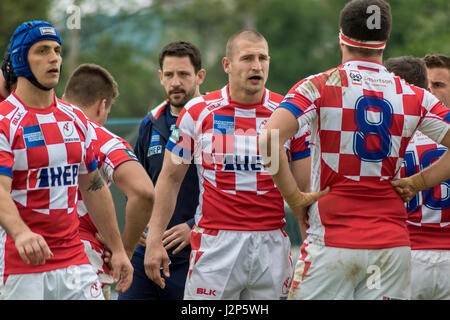 ZAGREB, Kroatien - 29. April 2017: Rugby Europapokal der Nationen Kroatien vs. Malta. Kroatische Rugby-Spieler Stockfoto