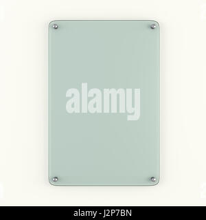 Glasplatte mit Metallnieten an Wand befestigt Stockfoto