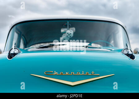 NORDLINGEN, Deutschland - 29. April 2017: Chevrolet Bel Air Oldtimer Auto auf dem MotoTechnika-Oldtimer-treffen am 29. April 2017 in Nordlingen, Deutschland. CL Stockfoto