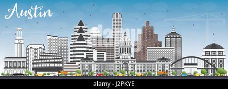 Skyline von Austin mit grauen Gebäuden und blauer Himmel. Vektor-Illustration. Geschäftsreisen und Tourismus-Konzept mit moderner Architektur. Stock Vektor