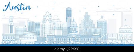 Skyline von Austin mit blauen Gebäude zu skizzieren. Vektor-Illustration. Geschäftsreisen und Tourismus-Konzept mit moderner Architektur. Bild für die Präsentation Stock Vektor