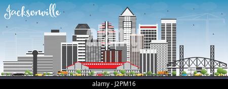 Jacksonville Skyline mit grauen Gebäuden und blauer Himmel. Vector Illustration. Business Travel und Tourismus Konzept mit modernen Architektur. Bild für Pr Stock Vektor