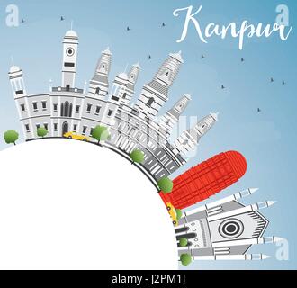 Kanpur Skyline mit grauen Gebäude, blauer Himmel und Kopieren. Vector Illustration. Business Travel und Tourismus Konzept mit historischer Architektur. Stock Vektor
