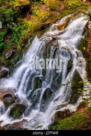 schöner Wasserfall kommt Shypot aus einer felsigen Anhöhe im Wald. spektakuläre Landschaft am Fluss Bergblick von oben. Beliebte Reise-onen Stockfoto