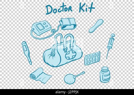 Arzt Kit medizinische Instrumente und Medikamente Stock Vektor