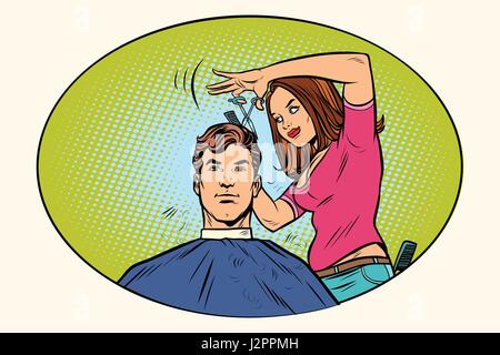 Herren Haarschnitt weibliche Friseur Stock Vektor