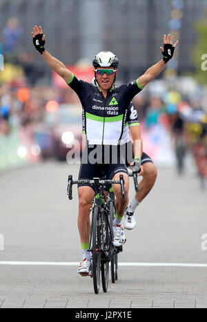 Dimension Data Serge Pauwels gewinnt drei Etappe der Tour de Yorkshire-Team. Stockfoto