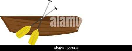 Holzboot mit Paddel. Symbol flach, Cartoon-Stil. Isoliert auf weißem Hintergrund. Vektor-Illustration, Clip-Ar. Stock Vektor