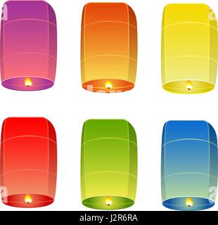 Farbige Himmelslaternen auf weißem Hintergrund Stock Vektor