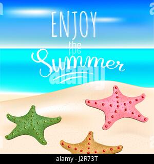Tropischen Meer und einem Sandstrand mit Seesternen Stock Vektor
