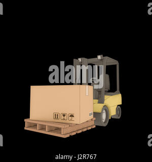 3D Abbildung eines Gabelstaplers auf schwarzem Hintergrund isoliert Stockfoto