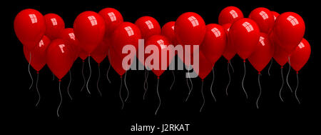 Reihe von roten Ballons isoliert auf schwarz Stockfoto