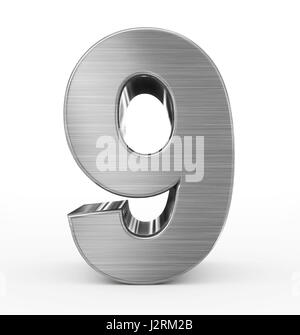 Nummer 9 3d Metall isoliert auf weiss - 3d rendering Stockfoto