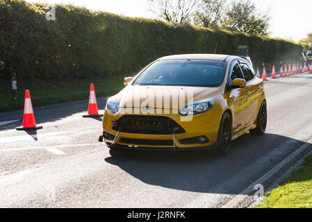 Goodwood Motor Circuit, Chichester, West Sussex, Großbritannien. 6. November 2016. Ford Focus ST Auto am Goodwood Motor Circuit zum Goodwood "Hot Hatch" (Fließheck) Frühstück Club Car Treffen Event an einem kalten und frischen, sonnigen Wintermorgen gelb. © Will Bailey / Alamy Stockfoto