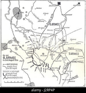 Dieser Titel bezieht sich auf die 6. Deutsche Armee während des Ersten Weltkriegs, insbesondere im August 1914. Die 6. Armee spielte eine wichtige Rolle bei frühen militärischen Operationen an der Westfront während der Anfangsphase des Krieges. Stockfoto