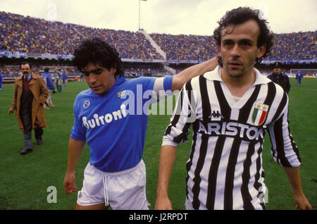 Diego Maradona & Michel Platini, 1986-87 Serie A – SSC Napoli gegen Juventus FC Stockfoto