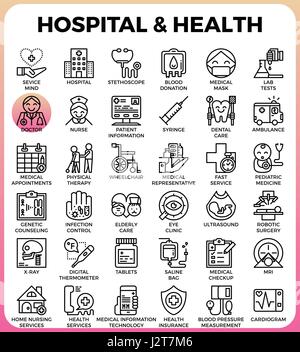 Krankenhaus- und Gesundheitssektor Konzept detailliert Linie Symbole inmitten einer modernen Linie Symbol-Style-Konzept für app-Design, Web, Ux, ui Stock Vektor