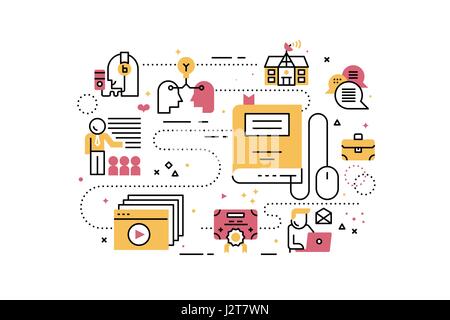 Online-Bildung Zeile Symbole Abbildung. Design im modernen Stil mit zugehörigen Symbole Ornament Konzept für die Website, app, Web-Banner. Stock Vektor