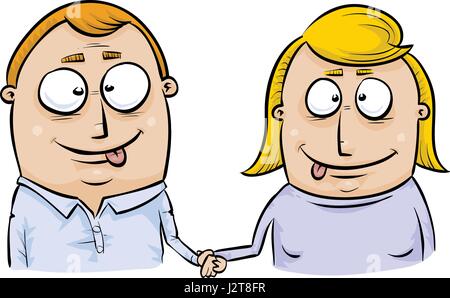 Eine Karikatur, schielende paar Lächeln auf den Lippen und Hand in Hand. Stock Vektor