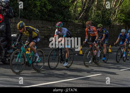 Holmfirth, England. 30. April 2017. Das Hauptfeld kommt in Holmfirth. Carl Dickinson/Alamy Live-Nachrichten Stockfoto