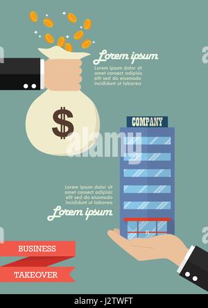 Geschäftsmann Übernahme Firma Geschäft Infografik. Business-Konzept Stock Vektor