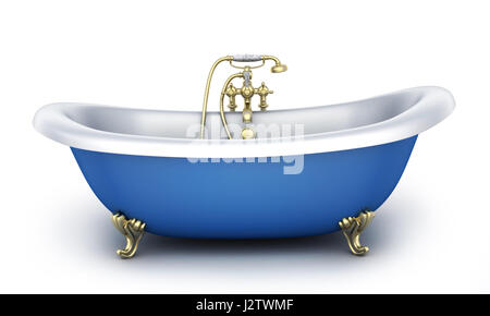 Bad und Wasserhahn auf weißem Hintergrund. 3D illustration Stockfoto