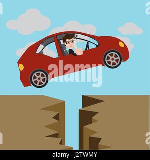 Geschäftsmann in ein rotes Auto und Daumen nach oben. Vektor-illustration Stock Vektor