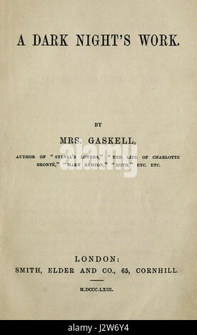 *A Dark Nightâ’ Werk* ist ein Roman der englischen Autorin Elizabeth Gaskell aus dem Jahr 1863. Es beschäftigt sich mit Themen wie Moral, soziale Gerechtigkeit und menschliche Emotionen und konzentriert sich auf eine dramatische und emotionale Handlung, die Verbrechen und Bestrafung in der viktorianischen Gesellschaft beinhaltet. Stockfoto