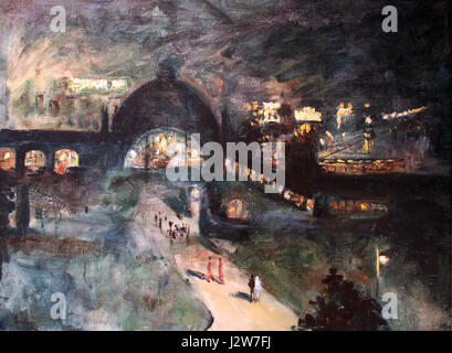 Dieser Titel bezieht sich wahrscheinlich auf ein Bild oder eine Darstellung des Ury Bahnhofs und des Nollendorfplatzes bei Nacht in Berlin. Das Foto zeigt die Atmosphäre der Stadt bei Nacht während der 1920er Jahre Stockfoto