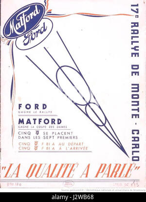 Das Poster der Rallye Monte-Carlo 1938 ist ein legendäres Automobilevent und zeigt das Werbekunstwerk für eine der renommiertesten Autorallyes der Welt. Stockfoto