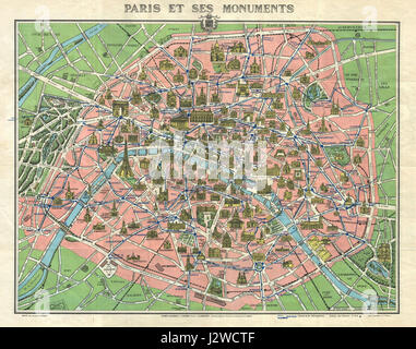 1920er Jahre Leconte Karte von Paris w-Denkmäler und Karte von Versailles - Geographicus - ParisVersailles-Leconte-1920er - 1 Stockfoto