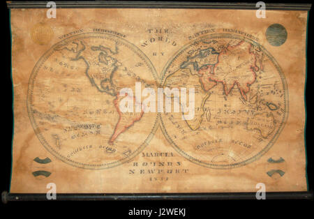 1833 Schule Mädchen Manuskript Wandkarte der Welt auf Hemisphäre Projektion (Marcia Runden von Newport - Geographicus - Welt-runden-1833 Stockfoto