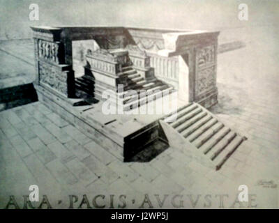 Der Ara Pacis, ein alter römischer Altar, wurde in der Neuzeit rekonstruiert und restauriert. Ursprünglich gedachte es an Kaiser Augustus Rückkehr nach Rom und seine Friedensleistungen. Stockfoto