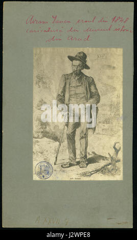 Eine Karikatur von Avram Iancu, einem Nationalhelden Rumäniens, aus dem Geschichtsmuseum in Arad, Rumänien. Das Stück spiegelt eine satirische Darstellung von Iancu wider, bekannt für seine Rolle in der Ungarischen Revolution von 1848. Stockfoto