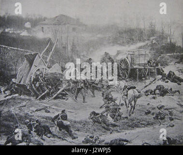 Die Schlacht von Champigny, die 1870 während des Deutsch-Französischen Krieges ausgetragen wurde, war ein bedeutender Konflikt, in dem sich die französischen Truppen der preußischen Belagerung von Paris widersetzten. Die Schlacht war ein bemerkenswerter Widerstand während des Krieges. Stockfoto