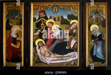 Dieses Kunstwerk mit dem Titel „Afname van het kruis“ zeigt den Moment des Abstiegs Christi vom Kreuz. Das Stück fängt die religiöse Intensität der Szene ein und betont Themen wie Opfer und göttliches Leiden. Stockfoto