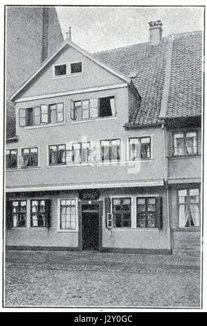 Das Braunschweiger Braunschweiger Geburtshaus CF Gauß, erbaut 1914, erinnert an den Geburtsort von Carl Friedrich Gauß, einer Schlüsselfigur in Mathematik, Physik und Astronomie. Stockfoto