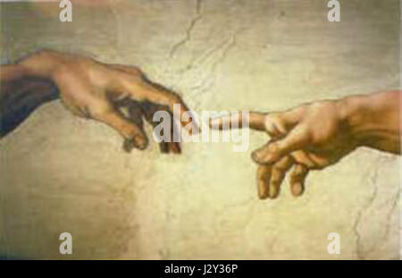 Ein Verweis auf ein Werk oder eine Studie, das die Hand Adams betrifft, möglicherweise in einem künstlerischen oder anatomischen Kontext, wobei dessen Darstellung oder Bedeutung untersucht wird. Stockfoto