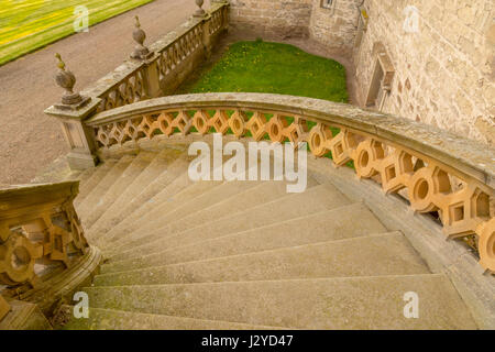 Imposante Wendeltreppe auf Floors Castle, Kelso, Roxburghshure, Scottish Borders, Schottland, Vereinigtes Königreich. Stockfoto