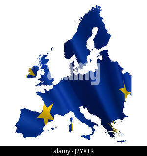 Europakarte mit Euro-Flagge auf einem weißen Hintergrund Stockfoto