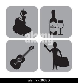 Legen Sie klassische Symbole der spanischen Kultur Stock Vektor