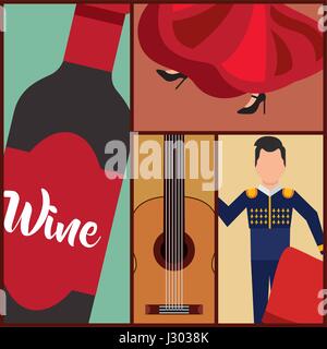 Legen Sie klassische Symbole der spanischen Kultur Stock Vektor