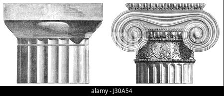 Antiken griechischen Hauptstädte, dorischen Ordnung und ionischen Ordnung Stockfoto