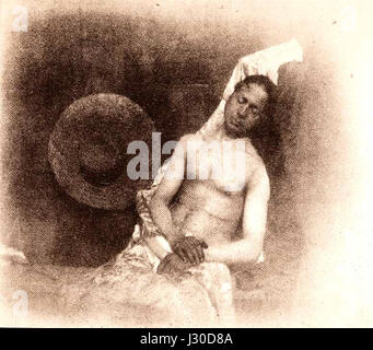 Dies ist ein Selbstporträt von Hippolyte Bayard, das 1840 entstand und sich selbst als Ertrunkener darstellt. Dieses ikonische Foto ist ein frühes Beispiel für fotografische Selbstporträts im 19. Jahrhundert. Stockfoto